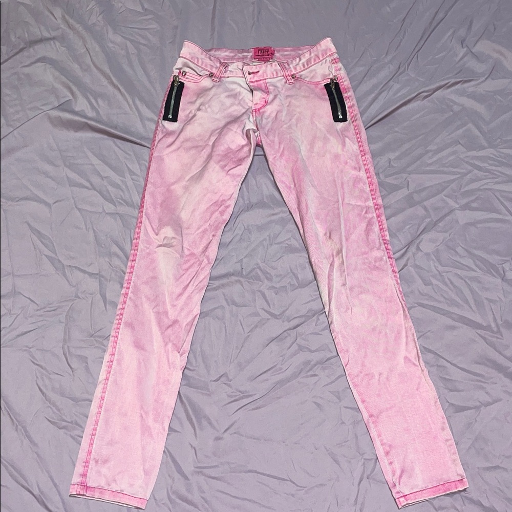 Tripp NYC Pink Jeans with Black Zipper Detail